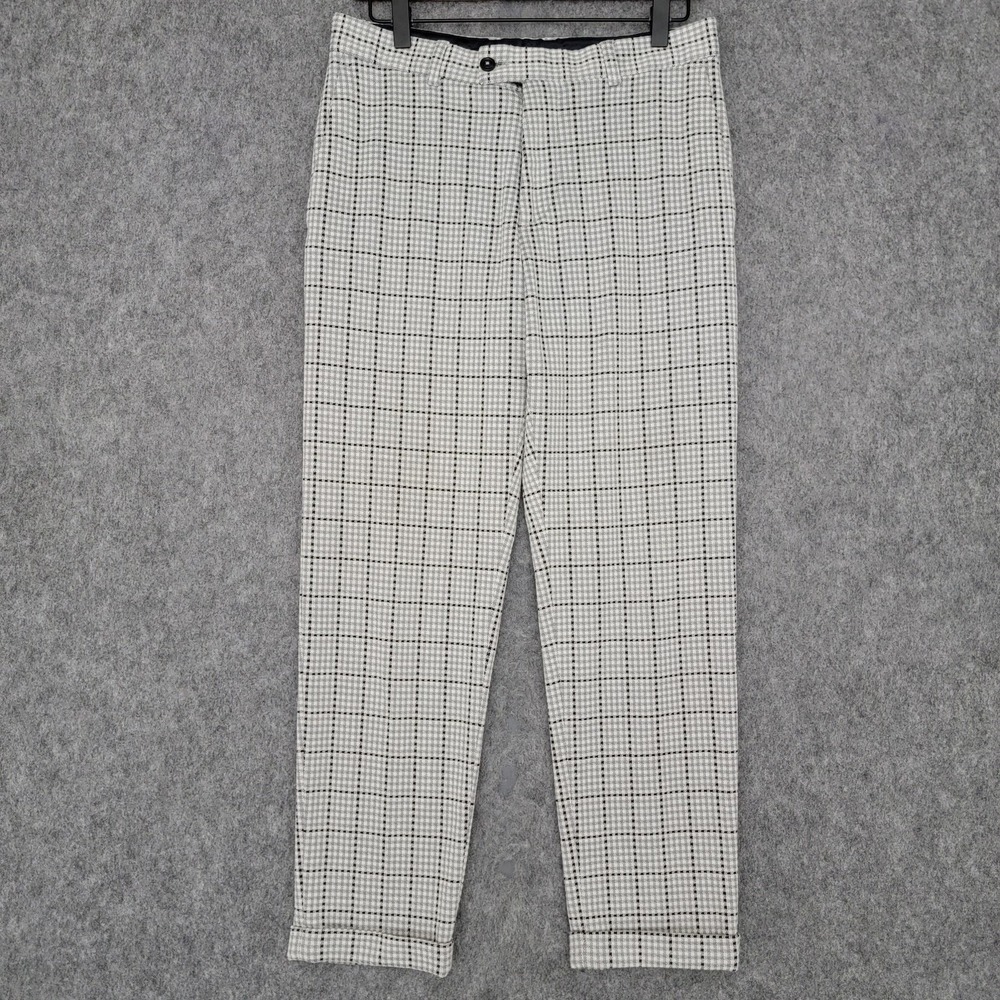 Zara Pants Womens 29 Gray Black White Plaid Check Work Trousers Slim Stretch